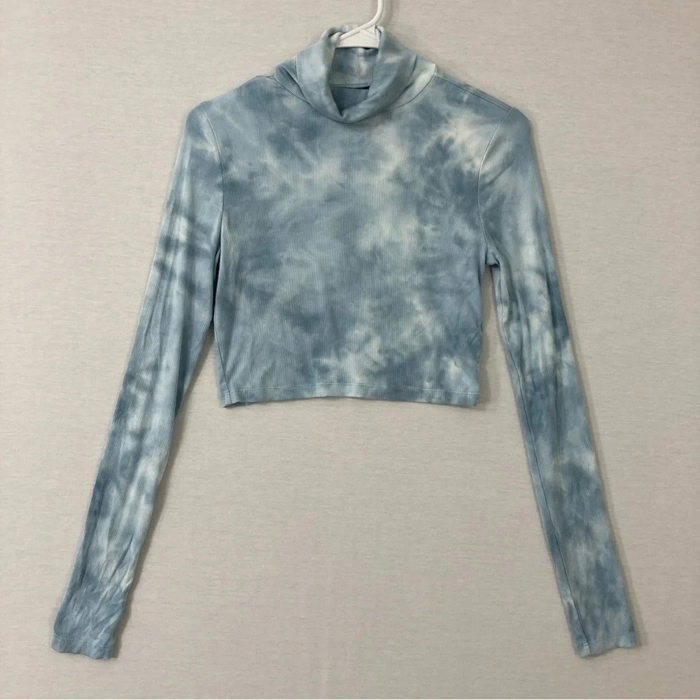 Sunday Best‎ Aritzia Blue Tie Dye Cowl Neck Long Sleeve Crop Top Medium - Picture 2 of 10